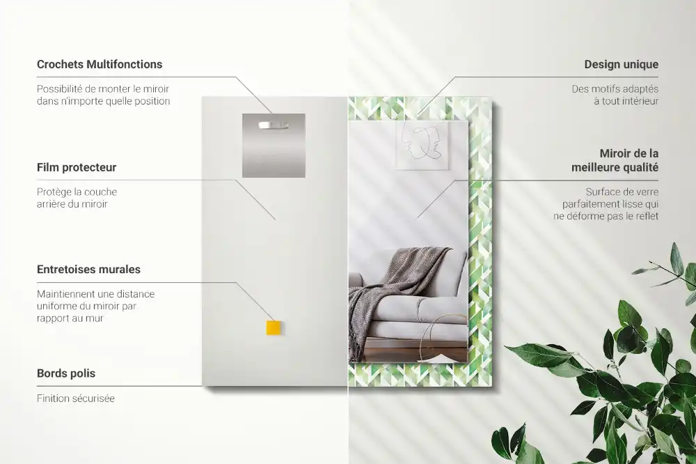 Dekorativ spegel med tryck Grönt geometriskt mönster