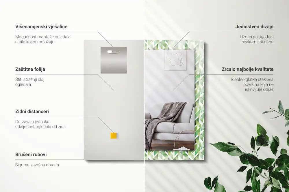 Dekorativ spegel med tryck Grönt geometriskt mönster