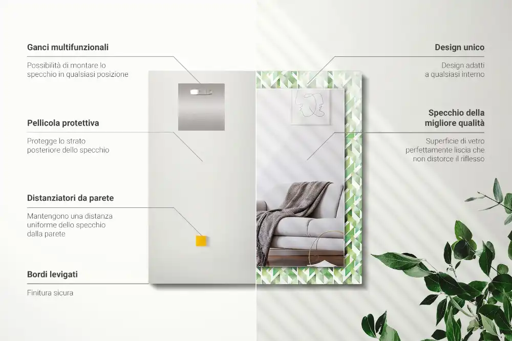Dekorativ spegel med tryck Grönt geometriskt mönster