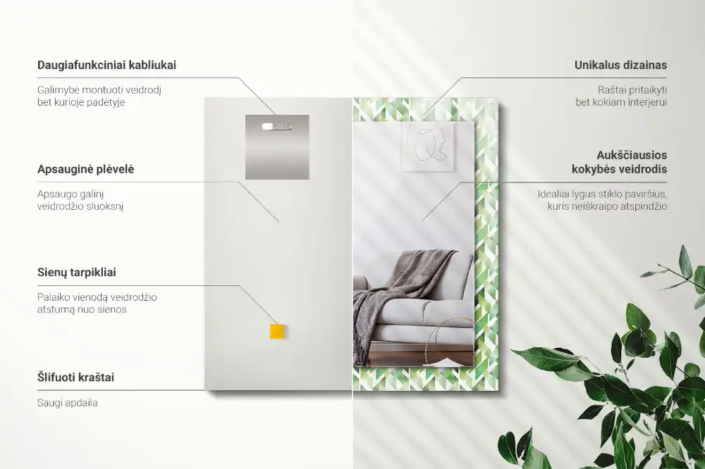 Dekorativ spegel med tryck Grönt geometriskt mönster