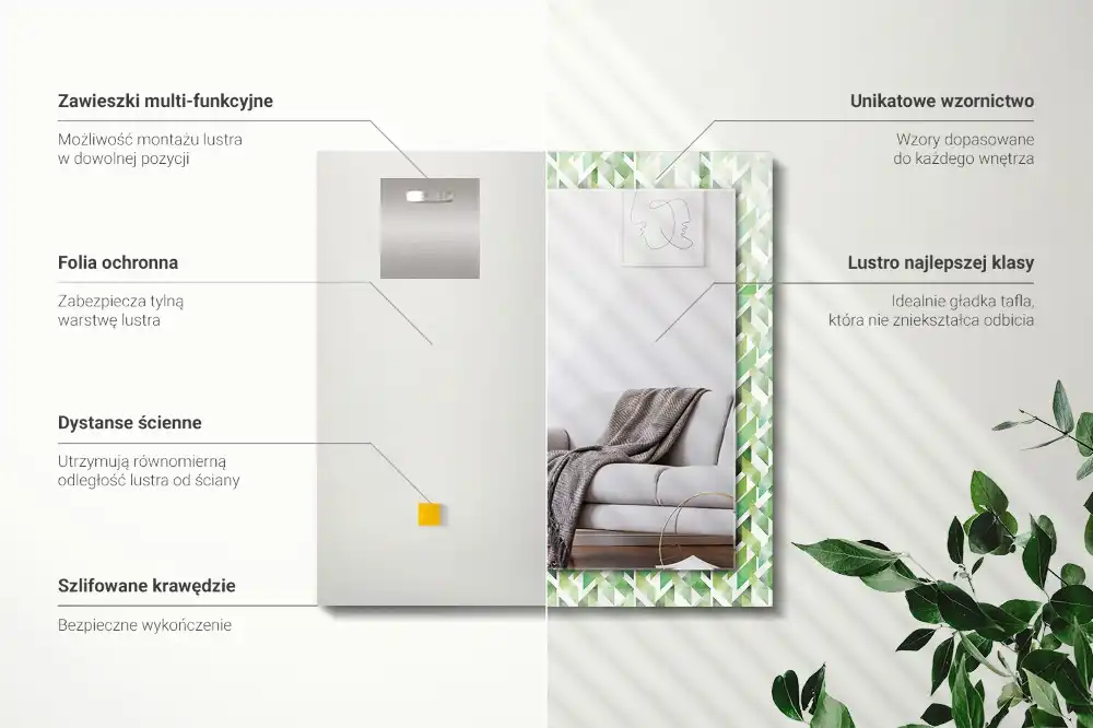 Dekorativ spegel med tryck Grönt geometriskt mönster