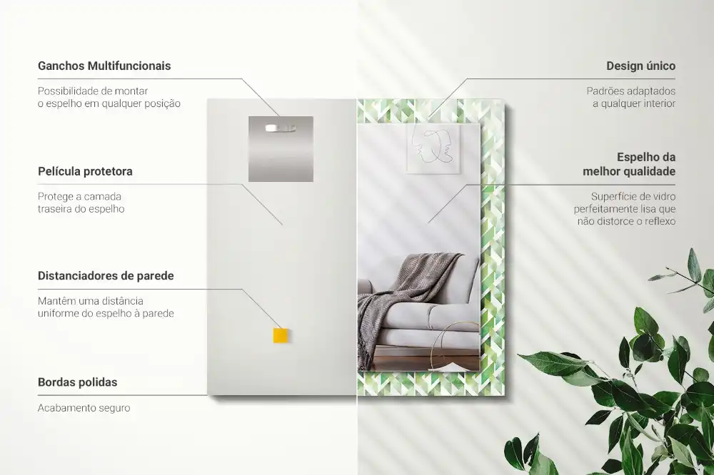 Dekorativ spegel med tryck Grönt geometriskt mönster