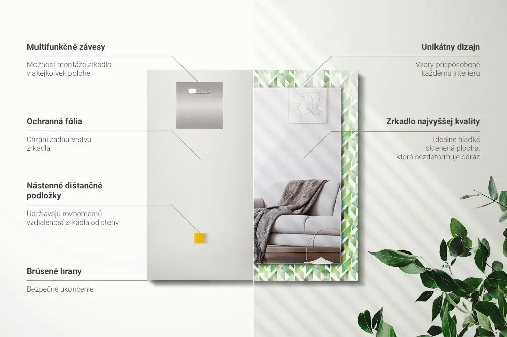 Dekorativ spegel med tryck Grönt geometriskt mönster