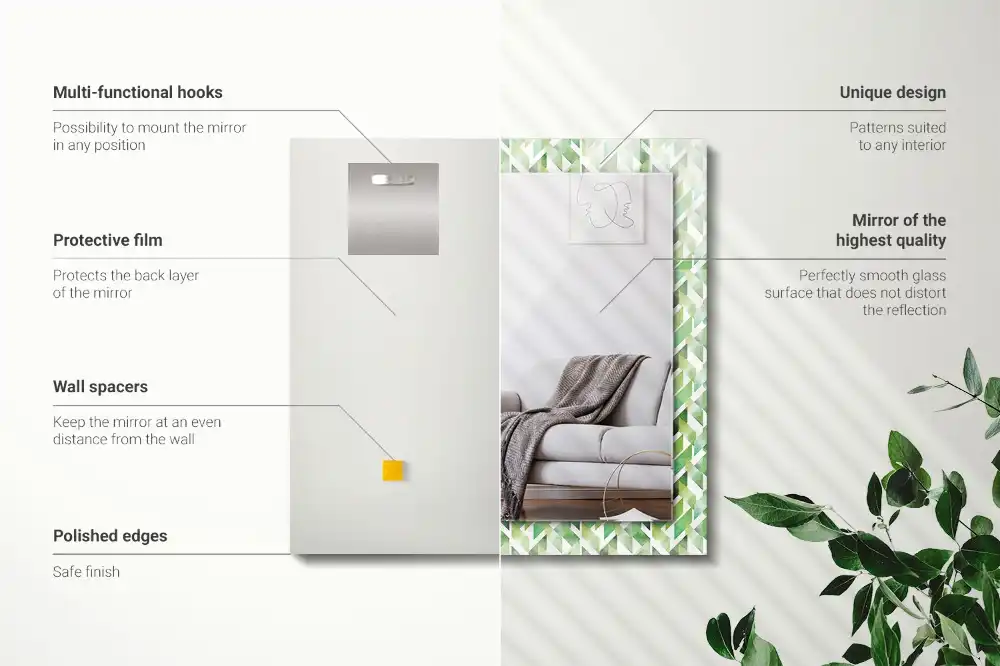 Dekorativ spegel med tryck Grönt geometriskt mönster