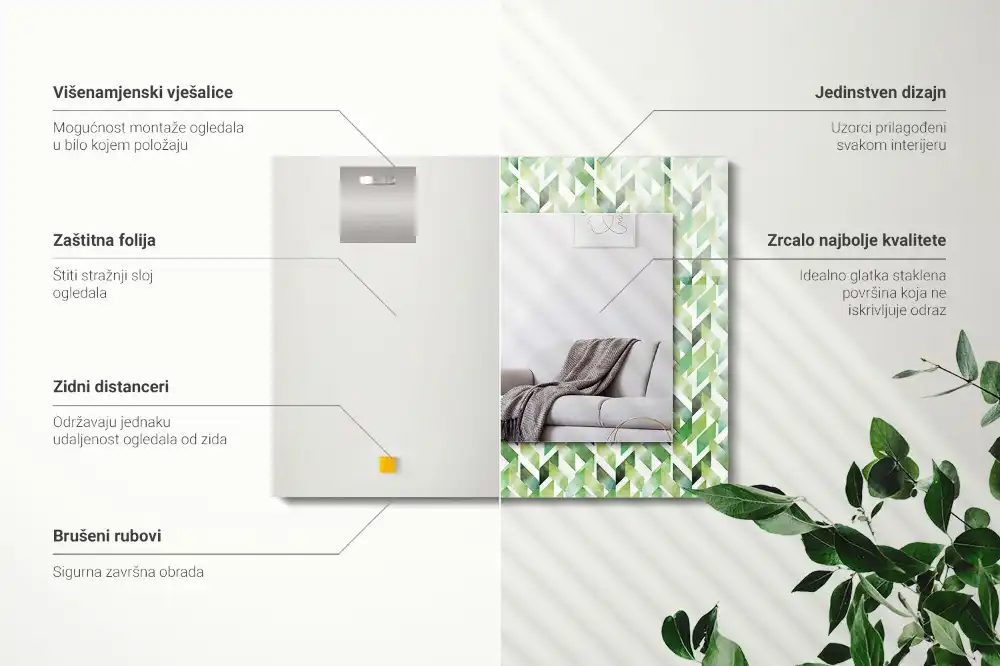 Dekorativ spegel med tryck Grönt geometriskt mönster