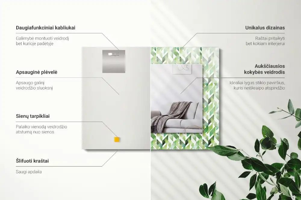 Dekorativ spegel med tryck Grönt geometriskt mönster