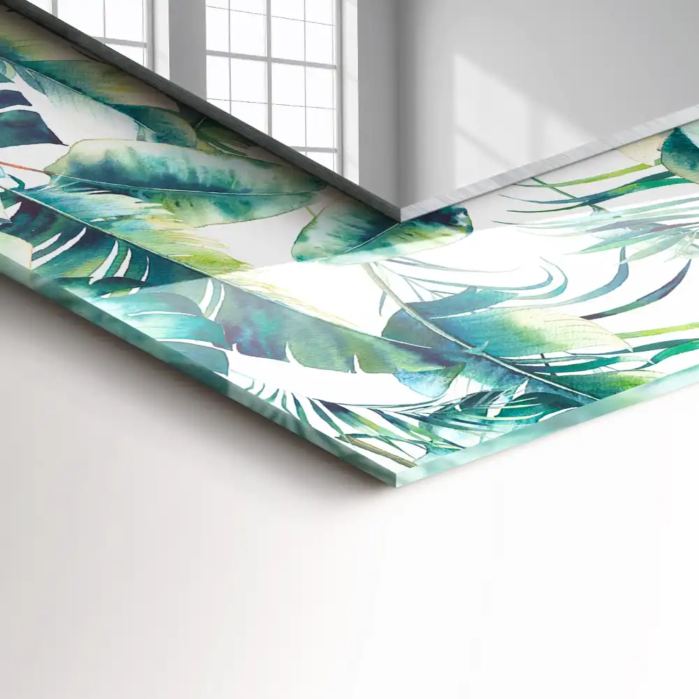 Rektangulär spegel med tryck Gröna tropiska löv