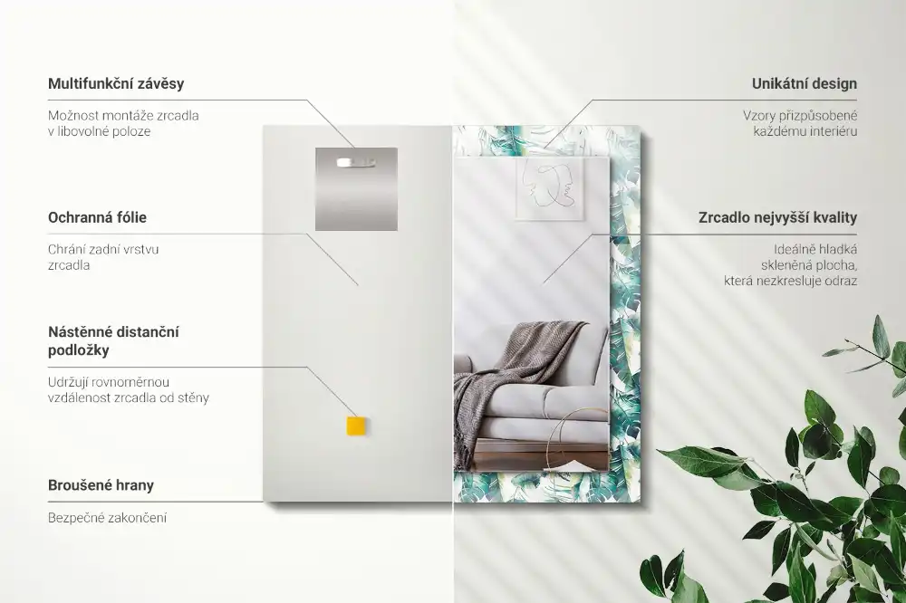 Rektangulär spegel med tryck Gröna tropiska löv