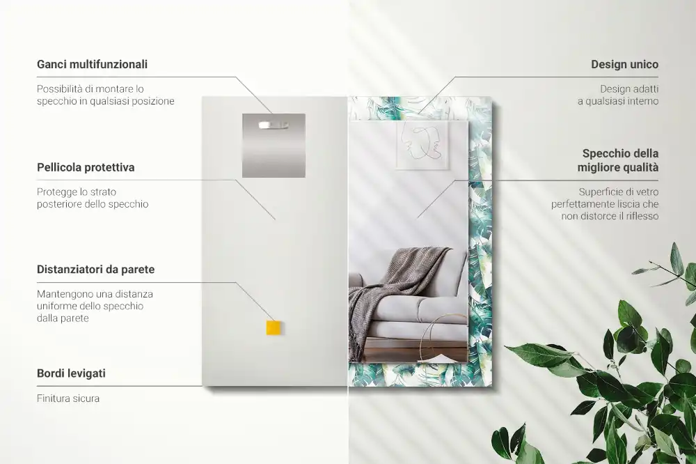 Rektangulär spegel med tryck Gröna tropiska löv