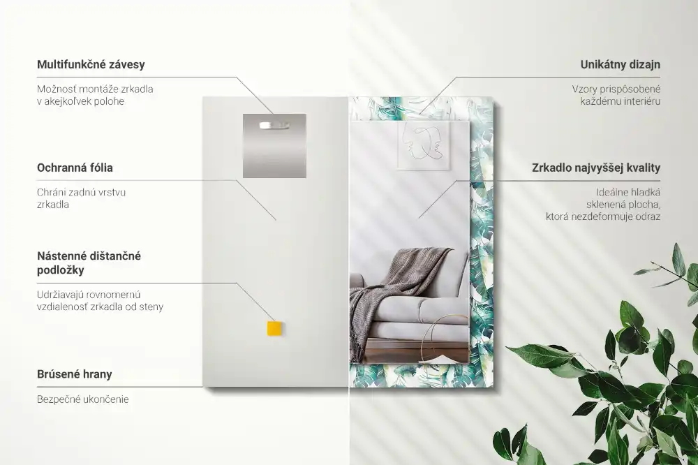 Rektangulär spegel med tryck Gröna tropiska löv