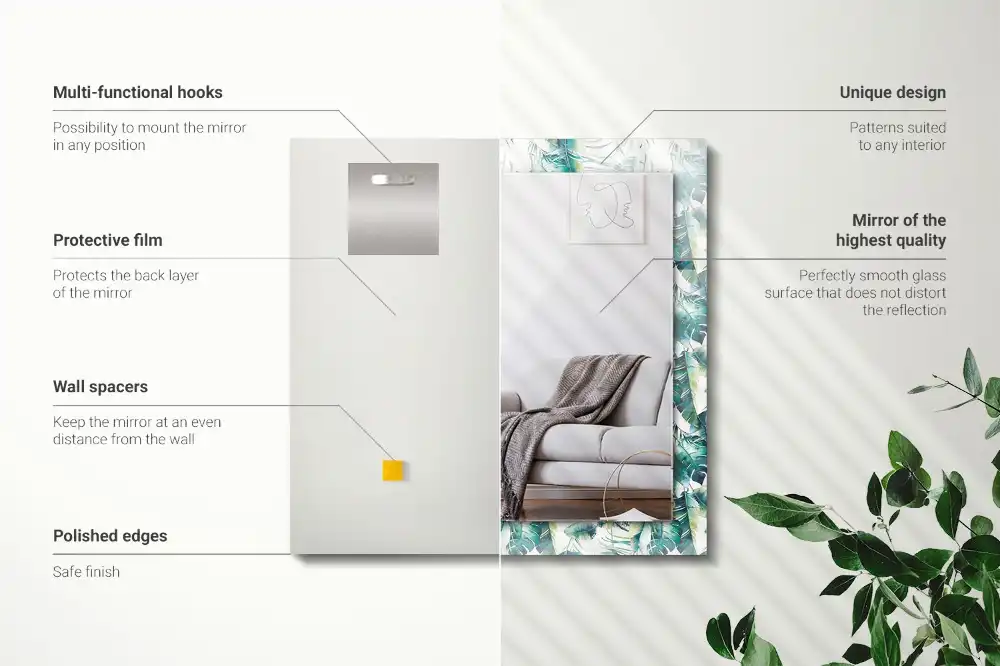 Rektangulär spegel med tryck Gröna tropiska löv