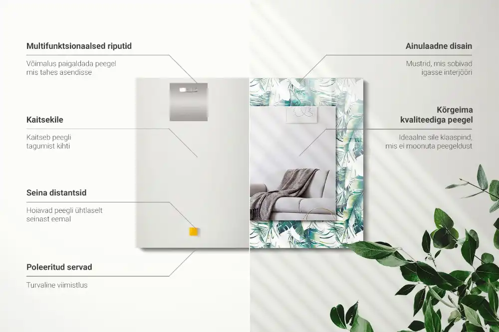 Rektangulär spegel med tryck Gröna tropiska löv