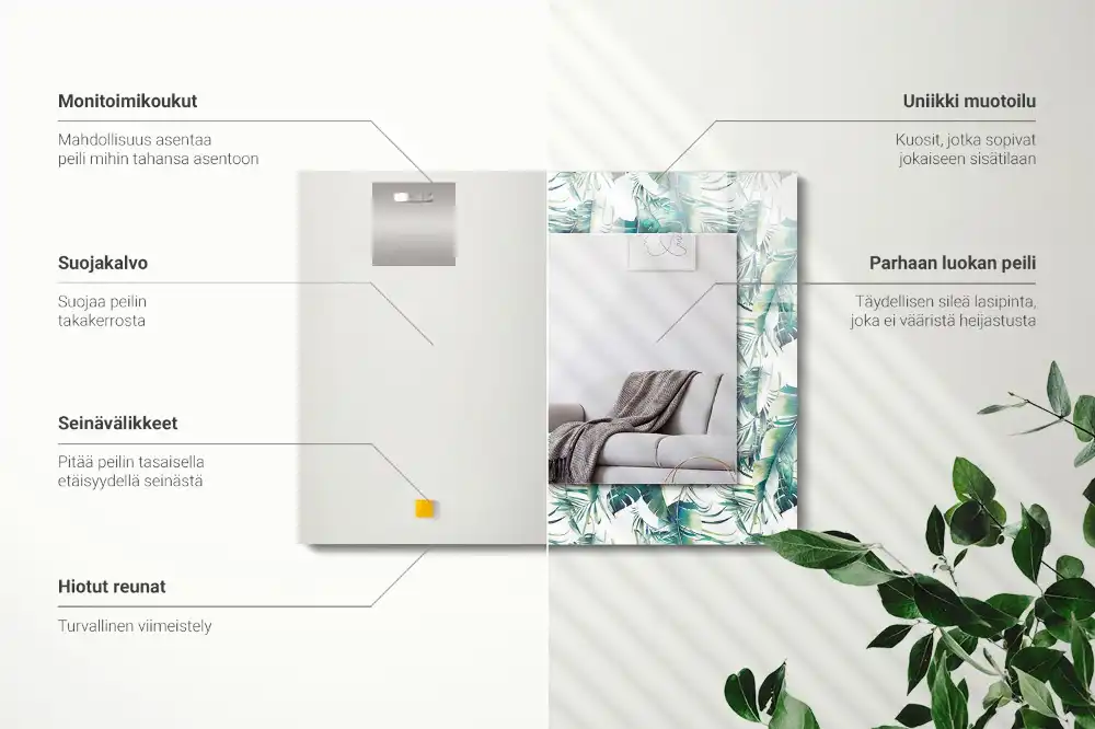 Rektangulär spegel med tryck Gröna tropiska löv