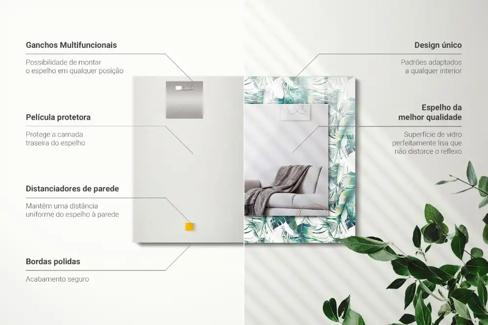 Rektangulär spegel med tryck Gröna tropiska löv