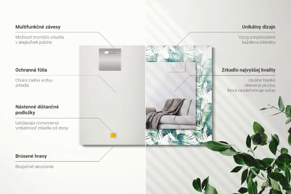 Rektangulär spegel med tryck Gröna tropiska löv