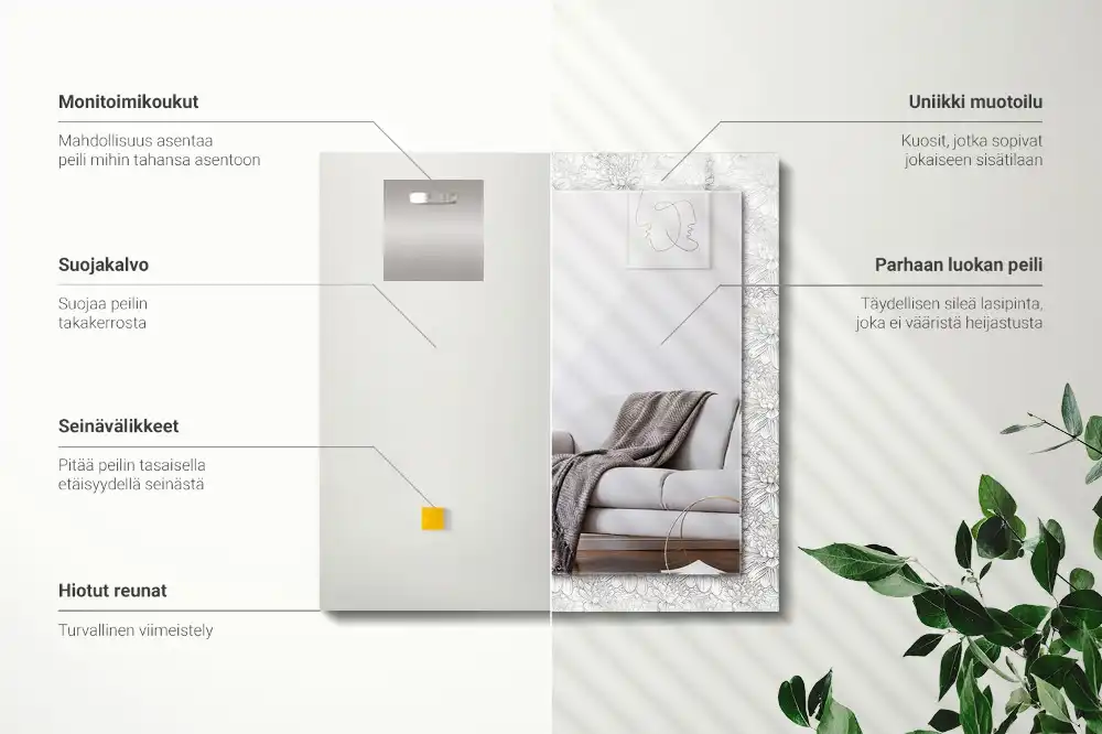 Rektangulär spegel med tryck Monokromt blommönster