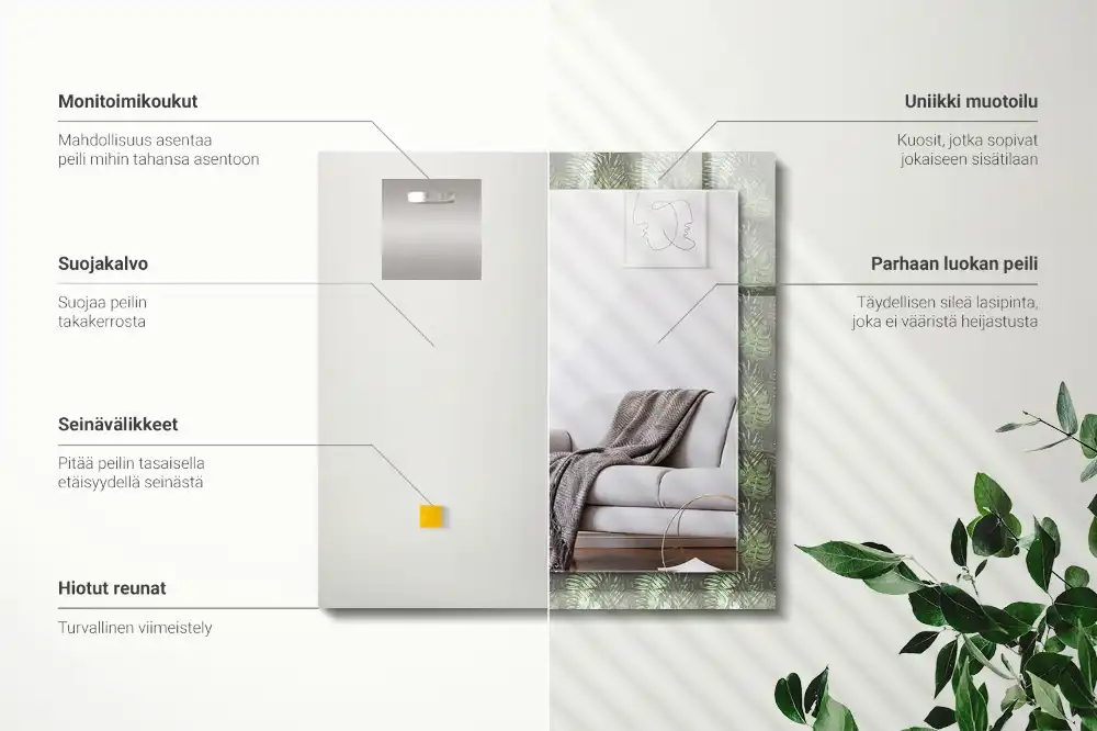 Rektangulär spegel med tryck Blad av tropiska växter
