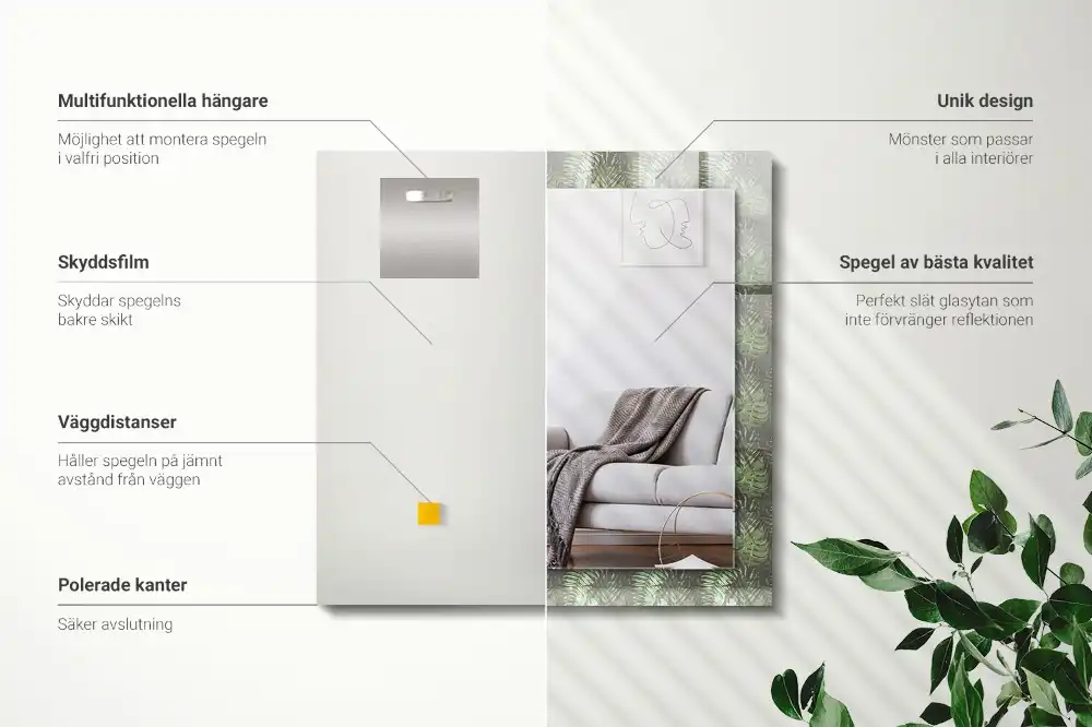 Rektangulär spegel med tryck Blad av tropiska växter