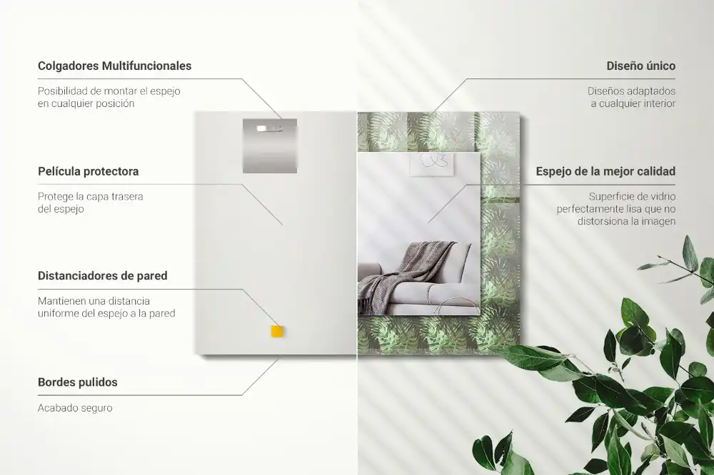Rektangulär spegel med tryck Blad av tropiska växter