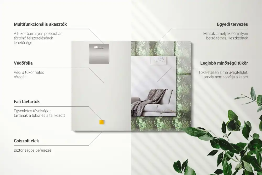 Rektangulär spegel med tryck Blad av tropiska växter