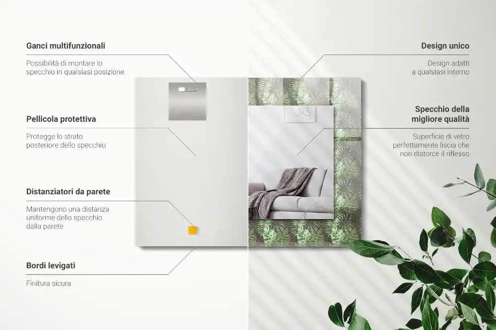 Rektangulär spegel med tryck Blad av tropiska växter