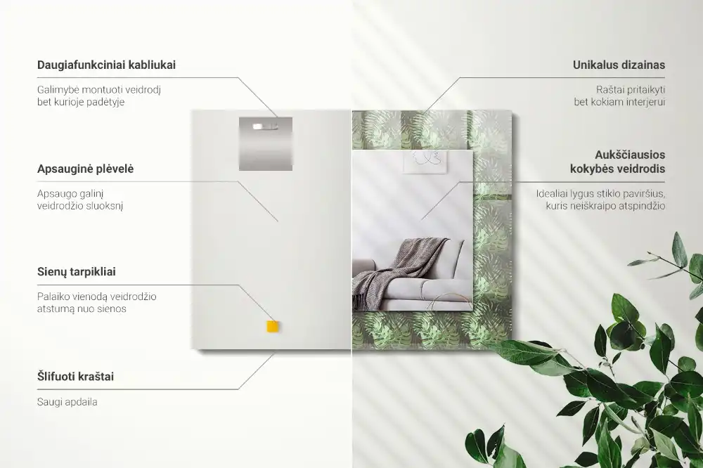Rektangulär spegel med tryck Blad av tropiska växter