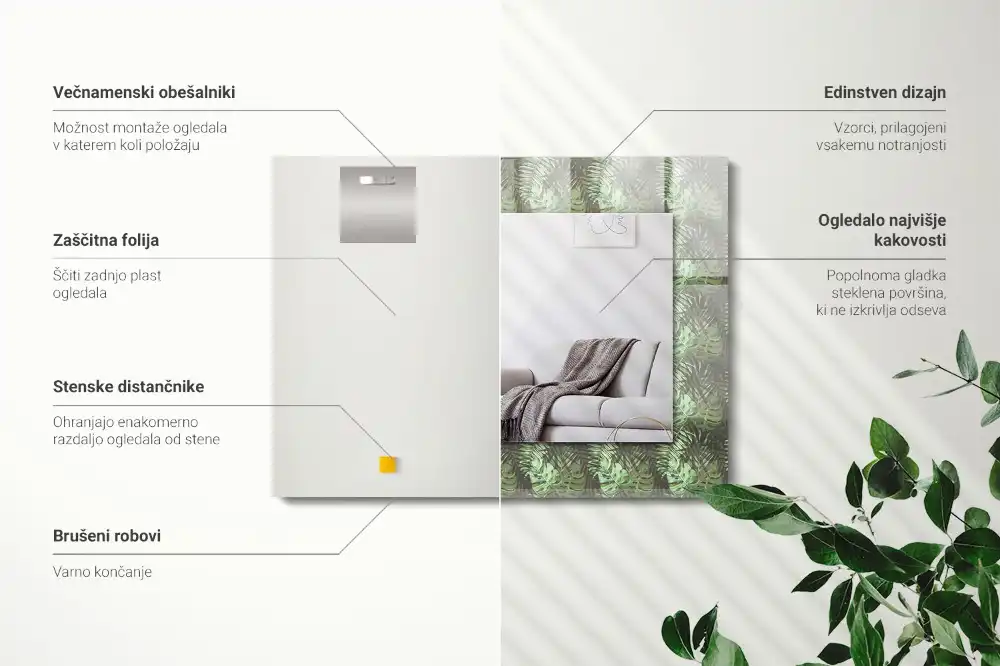 Rektangulär spegel med tryck Blad av tropiska växter