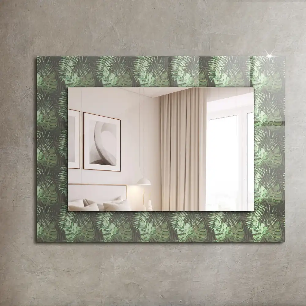 Rektangulär spegel med tryck Blad av tropiska växter