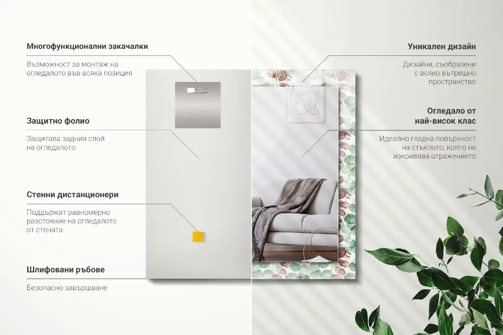 Rektangulär spegel med tryck Akvarell blad