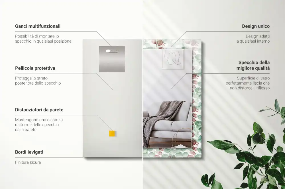 Rektangulär spegel med tryck Akvarell blad