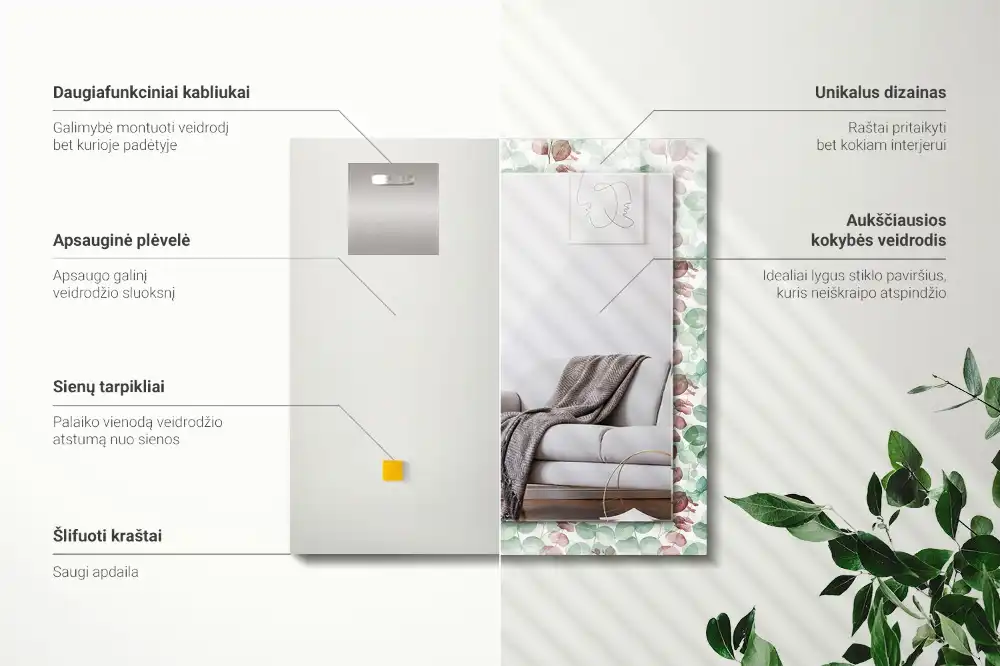 Rektangulär spegel med tryck Akvarell blad