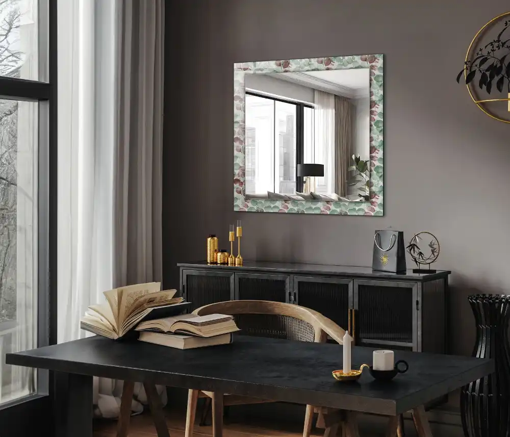 Rektangulär spegel med tryck Akvarell blad