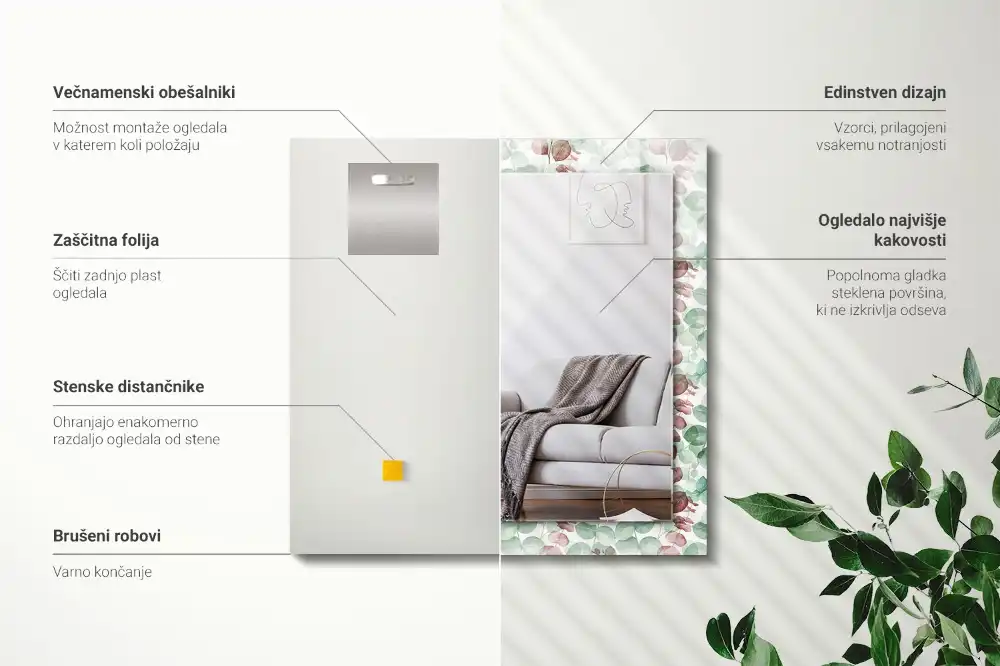Rektangulär spegel med tryck Akvarell blad