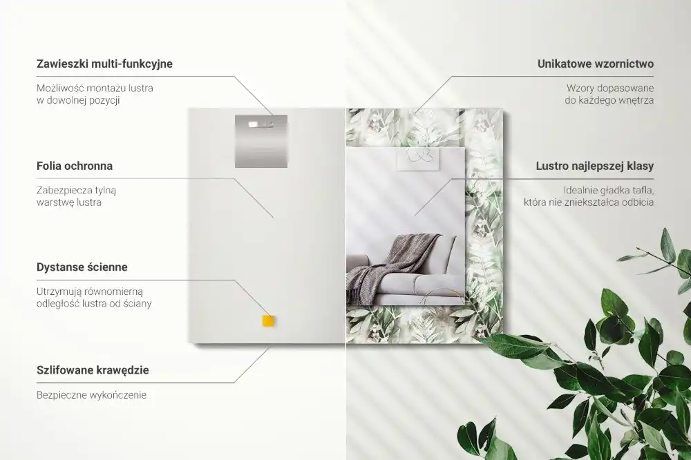Rektangulär spegel med tryck Gröna blad mönster