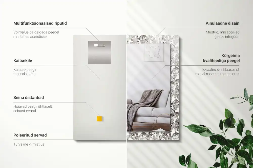 Dekorativ spegel med tryck Blad och blommor