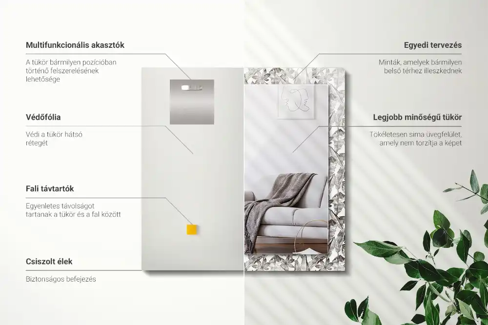 Dekorativ spegel med tryck Blad och blommor