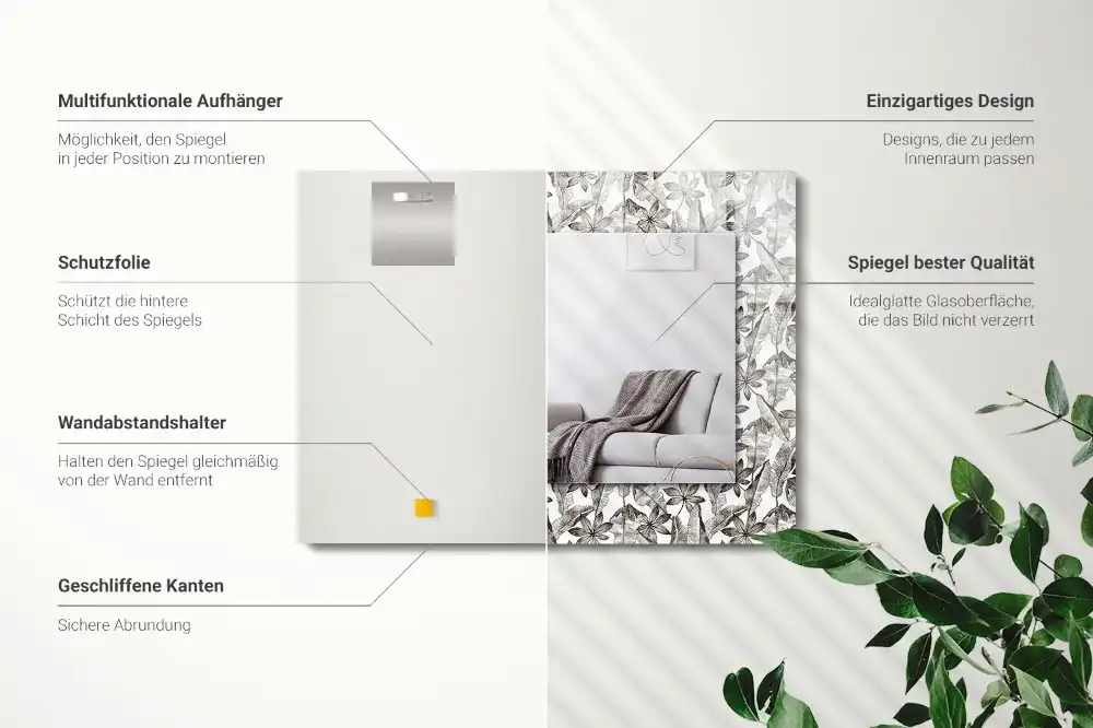Dekorativ spegel med tryck Blad och blommor