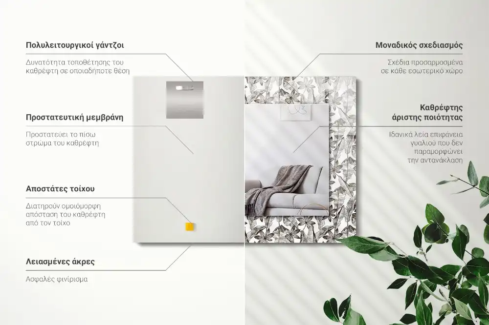 Dekorativ spegel med tryck Blad och blommor