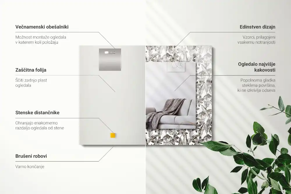 Dekorativ spegel med tryck Blad och blommor
