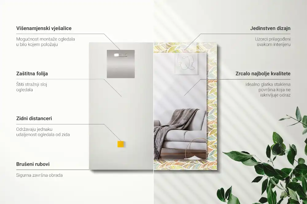 Rektangulär spegel med tryck Färgglada vågor av löv