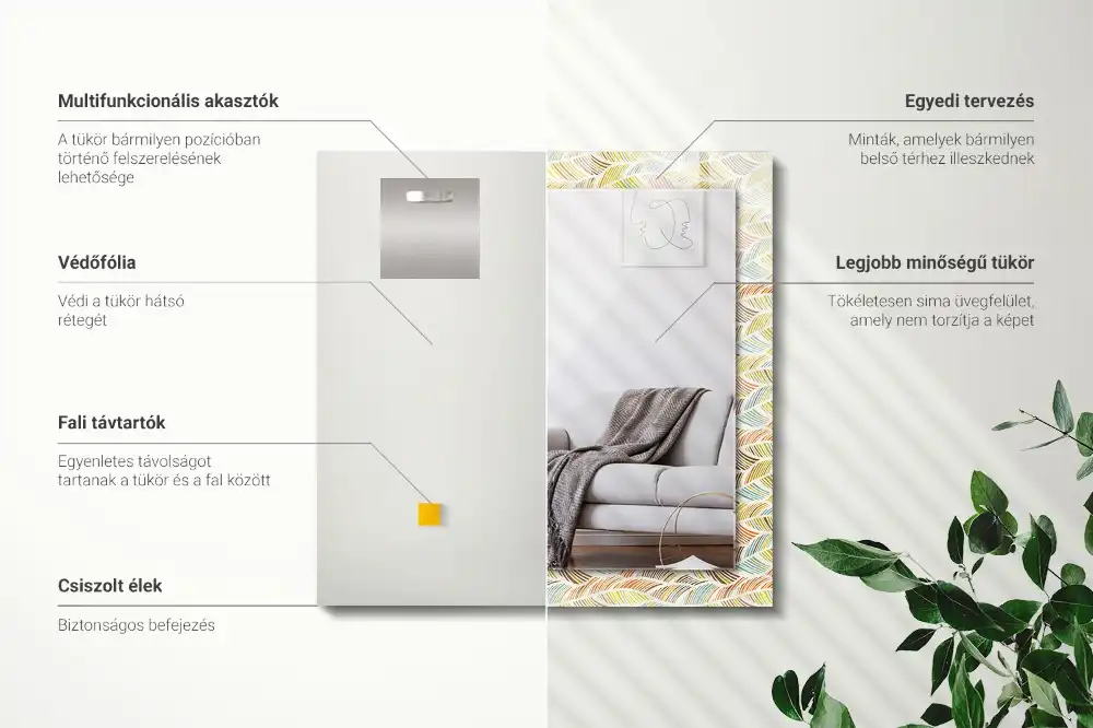 Rektangulär spegel med tryck Färgglada vågor av löv