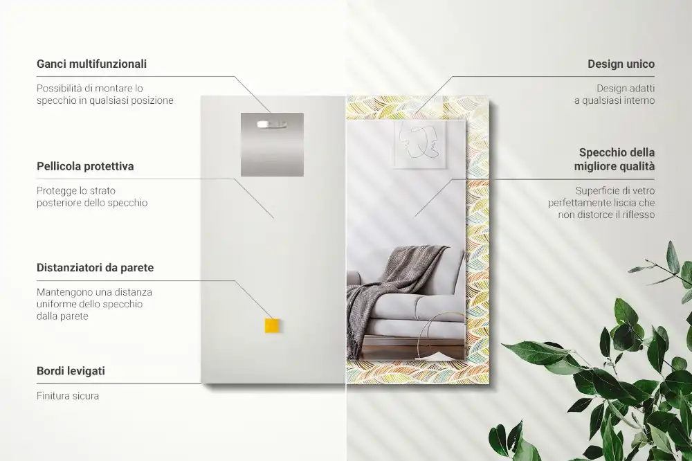 Rektangulär spegel med tryck Färgglada vågor av löv