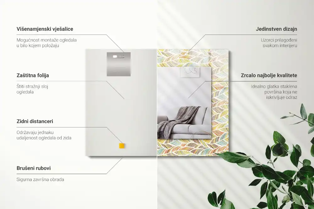 Rektangulär spegel med tryck Färgglada vågor av löv