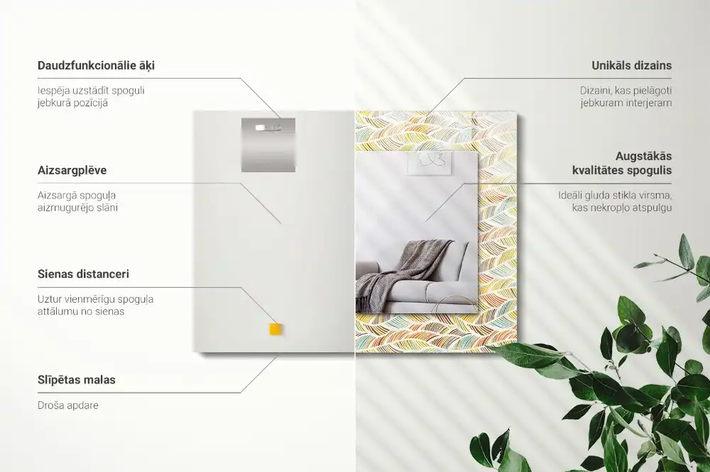 Rektangulär spegel med tryck Färgglada vågor av löv