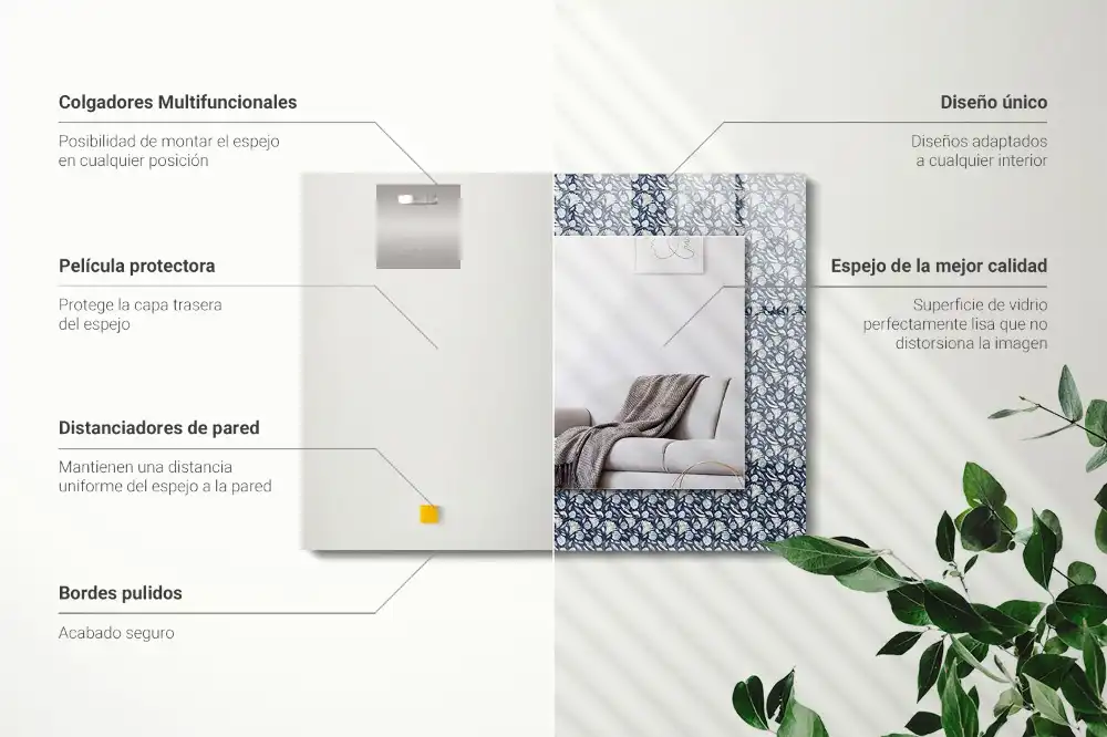 Dekorativ spegel med tryck Blått blommönster