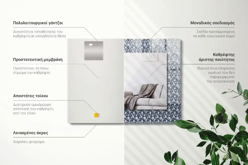 Dekorativ spegel med tryck Blått blommönster