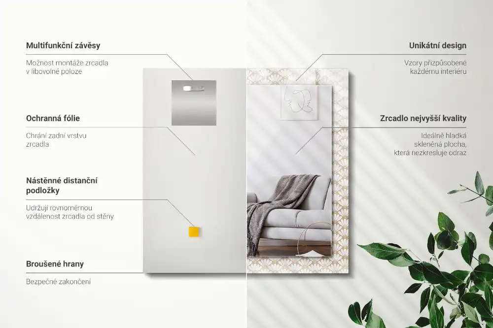 Rektangulär spegel med tryck Blomma geometriska mönster