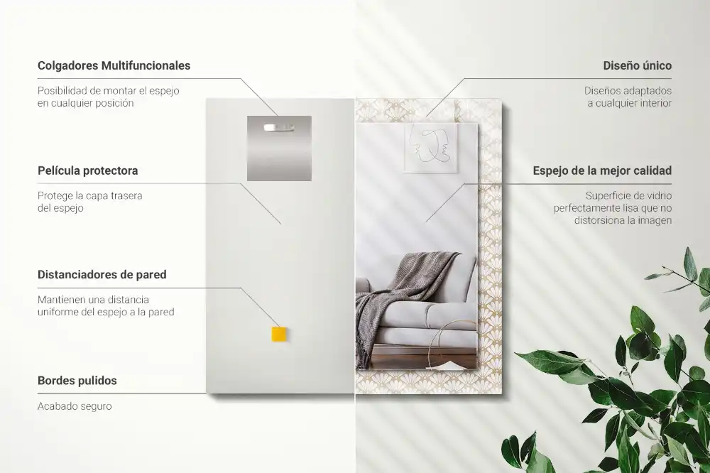 Rektangulär spegel med tryck Blomma geometriska mönster