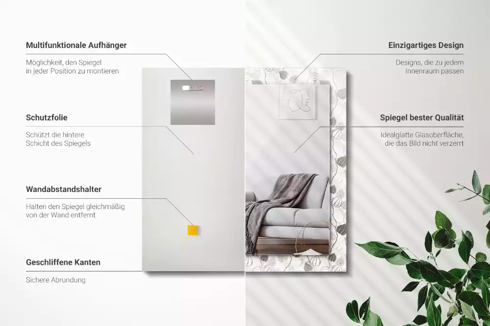Rektangulär spegel med tryck Bladmönster