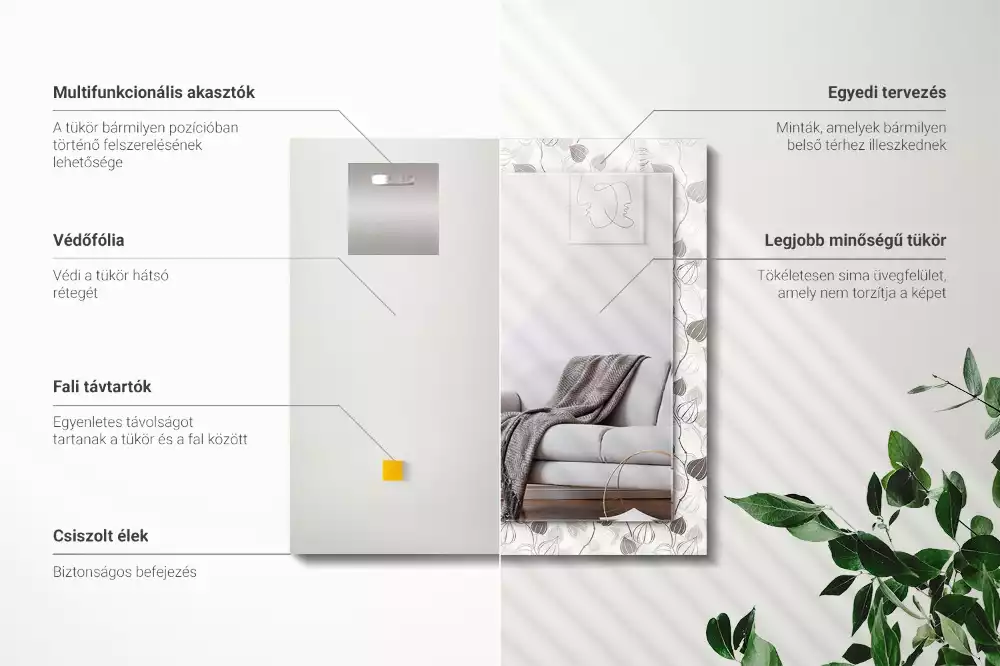 Rektangulär spegel med tryck Bladmönster